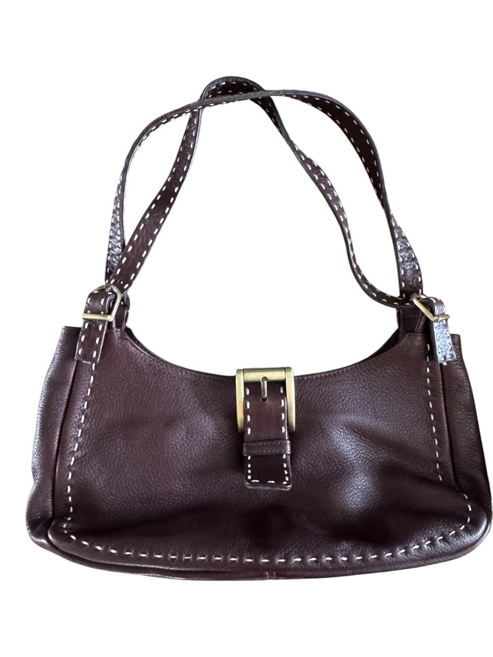 Carla Mancini Brown Leather Shoulder Bag with Buckle Accent